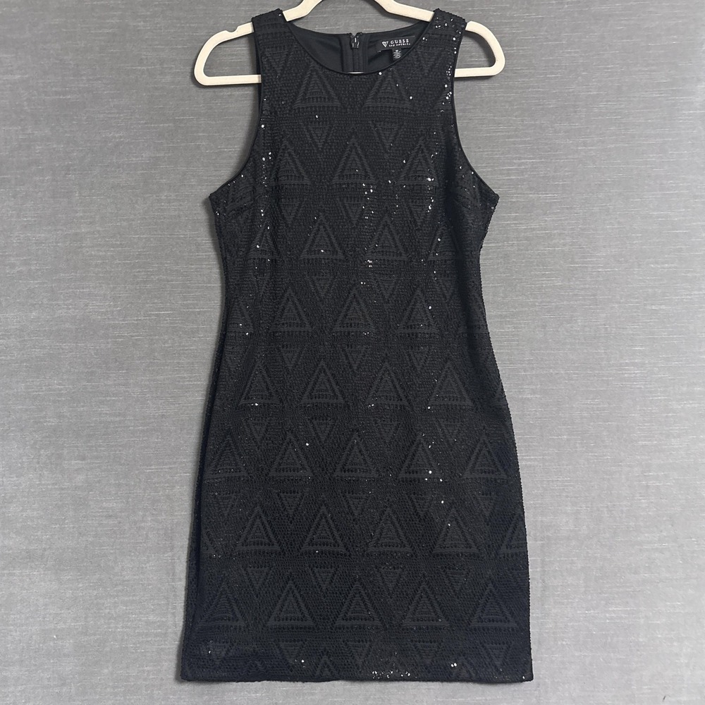 Guess Dress 10 Sheath Black Sequin Sleeveless Sparkle LBD Cocktail Party Glam